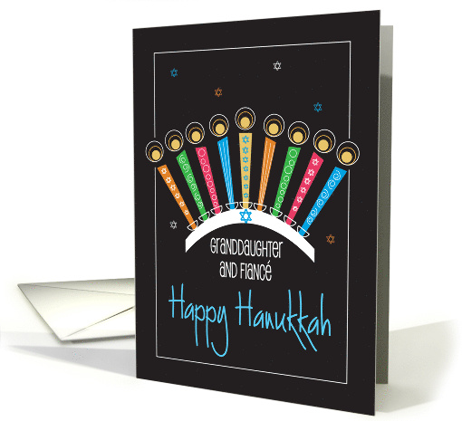 Hand Lettered Hanukkah for Granddaughter & Fianc with Menorah card