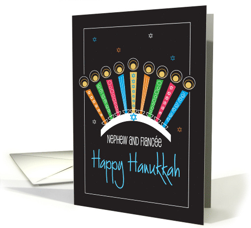 Hand Lettered Hanukkah for Nephew and Fiance White Menorah card