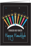 Hand Lettered Hanukkah for Grandson and Fiance with Menorah card