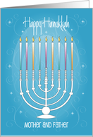 Hand Lettered Hanukkah for Mother and Father Candle-Filled Menorah card