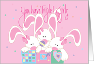 New Baby Triplet Girls, Three Bunnies in Toy Box card