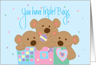 New Baby Triplet Boys, Three Bears in Toy Box card