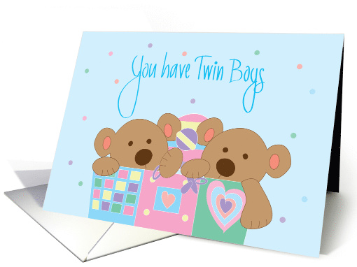 New Baby Twin Boys, Two Bears in Toy Box card (1162808)