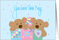 New Baby Twin Boys, Two Bears in Toy Box card
