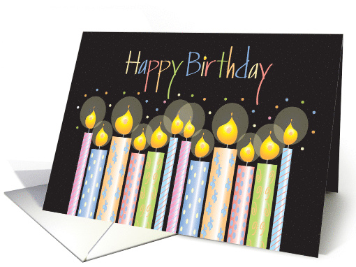 Hand Lettered Happy Birthday with Colorfully Decorated Candles card