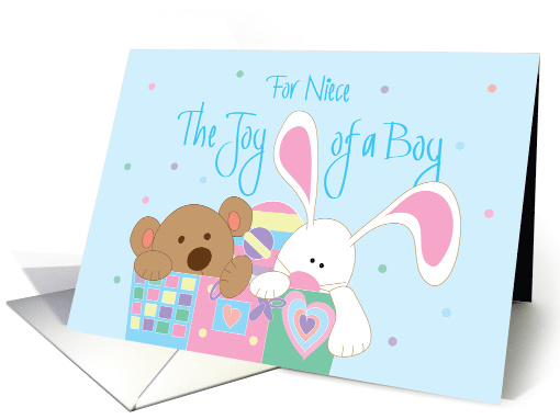New Baby for Niece, Joy of a Boy with Toybox with Bear and Bunny card