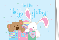 New Baby for Niece, Joy of a Boy with Toybox with Bear and Bunny card