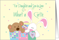 New Baby for Daughter and Son in Law, with Bear and Bunny Toys card