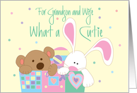 New Baby Congratulations for Grandson and Wife, with Toy box card