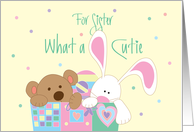 New Baby for Sister, with Toy box, Bear and Bunny card