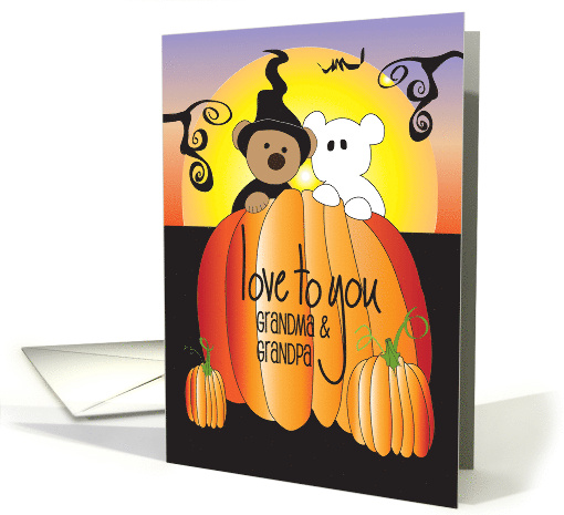 Halloween Grandma & Grandpa Love You Witch and Goblin in Pumpkin card