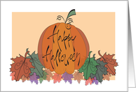 Hand Lettered Halloween for Wife, Pumpkin on Colorful Fall Leaves card