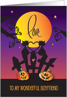 Halloween for Boyfriend with Two Black Cat Silhouettes on Fence card