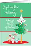 Christmas for Step Daughter and Family, Tree and Gifts card