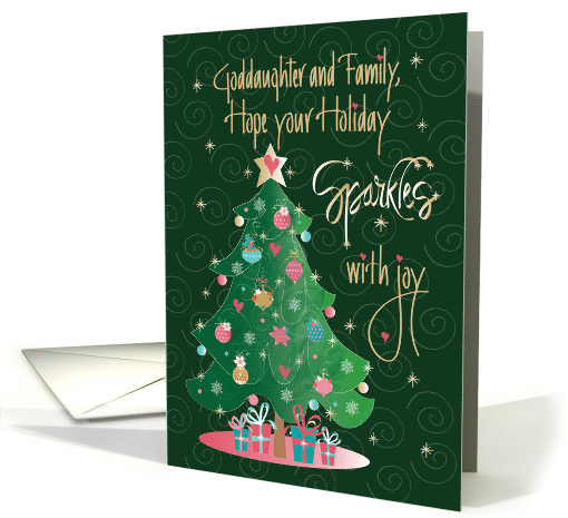 Christmas for Goddaughter and Family Sparkling Decorated Tree card