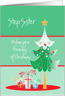 Christmas Magic for Step Sister, Gifts Below Christmas Tree card