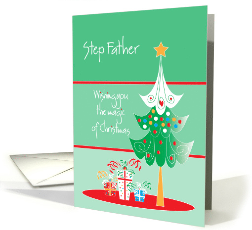 Christmas Magic for Step Father, Gifts Below Christmas Tree card