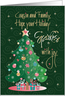 Christmas for Cousin and Family Decorated Sparkling Christmas Tree card