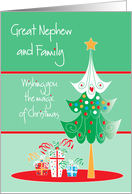 Christmas for Great Nephew and Family with Tree and Gifts Below card