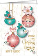 Hand Lettered Christmas for Niece and Husband Decorated Ornaments card