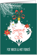 Hand Lettered Christmas for Niece and Fiance, Decorated Ornament card