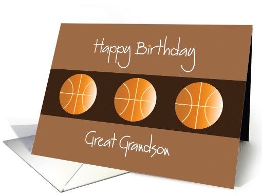 Birthday for Great Grandson, Trio of Basketballs on Brown card