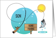 Birthday for Son Who Loves to Fish Fishing Rod and Fish Being Caught card