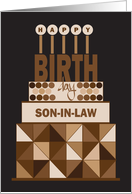 Hand Lettered Birthday for Son-in-Law, Stacked Brown Birthday Cake card