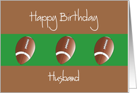 Birthday for Husband, Trio of Footballs on Brown and Green card