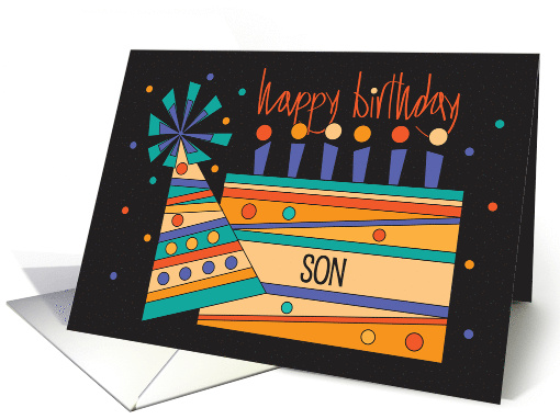 Hand Lettered Birthday for Son Colorful Birthday Cake and... (1169084)
