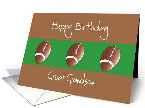 Birthday for Great Grandson, Trio of Footballs on Brown and Green card