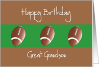 Birthday for Great Grandson, Trio of Footballs on Brown and Green card