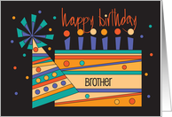 Hand Lettered Birthday Brother Colorful Birthday Cake and Party Hat card