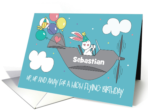 Birthday for Grandson Up Up and Away Bunny in Plane with... (1169230)