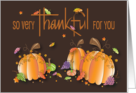 Hand Lettered Thanksgiving, Thankful for you Pumpkins & Leaves card