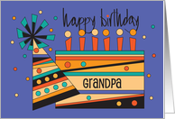 Hand Lettered Birthday for Grandpa Bright Birthday Cake and Party Hat card