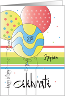 Hand Lettered Birthday 21 Year Old, Colorful Balloons & Custom Name card