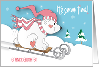 Christmas for Granddaughter Bear Sledding in Snow It’s Snow Time card