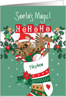 Santa’s Magic for Nephew’s Christmas, Santa Bear in Stocking card