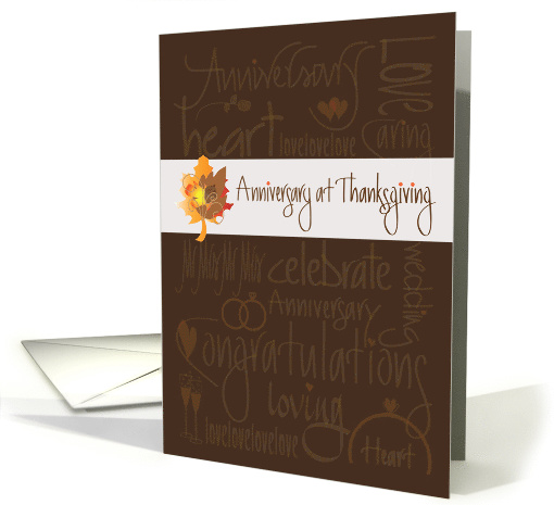 Anniversary at Thanksgiving, Romantic Words and Autumn Leaves card