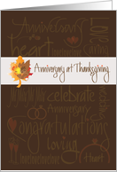 Anniversary at Thanksgiving, Romantic Words and Autumn Leaves card