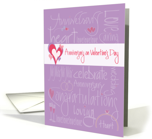 Anniversary on Valentine's Day, Romantic Words and Layered Hearts card