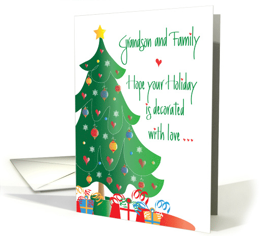 Christmas for Grandson and Family, Decorated Tree and Gifts card