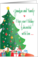 Christmas for Grandson and Family, Decorated Tree and Gifts card