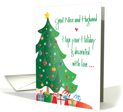 Christmas for Great Niece and Husband Decorated Tree and Gifts card