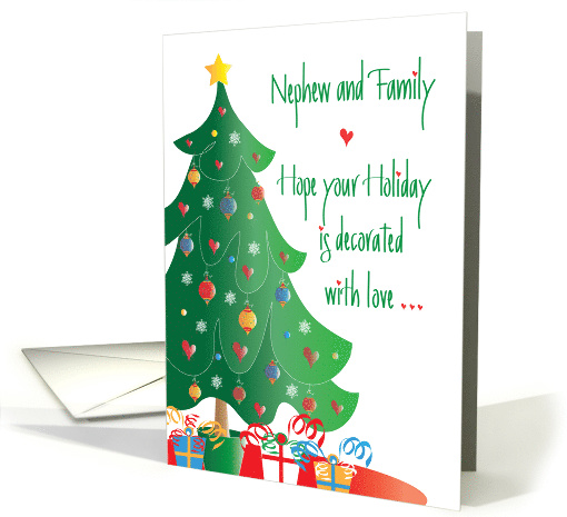 Christmas for Nephew and Family, Decorated Tree and Gifts card
