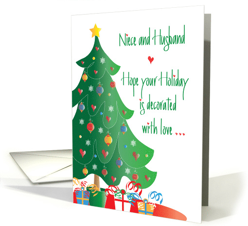 Christmas for Niece and Husband, Decorated Tree and Gifts card