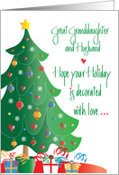 Christmas for Great Granddaughter and Husband Decorated Tree card