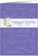 Anniversary at Eastertime, Lilies, Easter Eggs and Romantic Words card