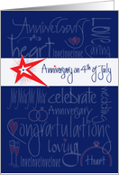 Anniversary on 4th of July, Stars, Fireworks with Hand Lettering card